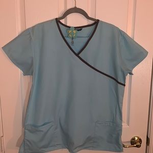 Sky blue scrub set with ID. Badge holder